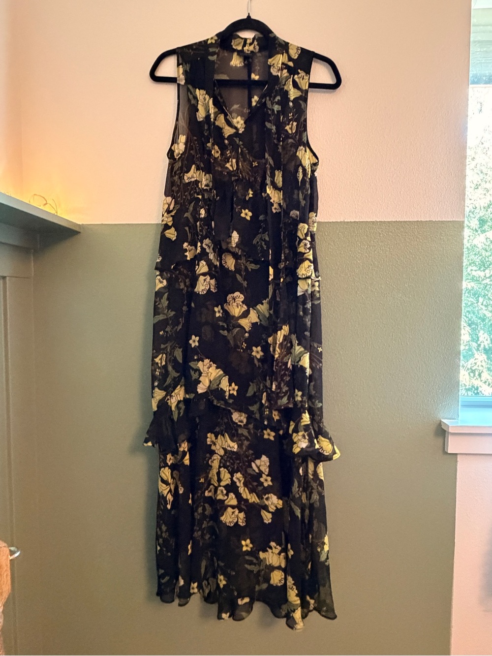 Who What Wear Black Maxi Dress with Yellow Floral Print